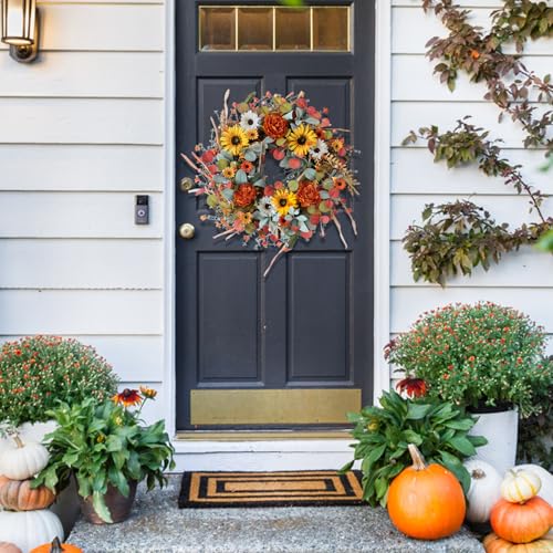 Tempus T-F45 22 Inch Artificial Autumn Peony Daisy Wreath Multiple Leaf Wreath thumb #6