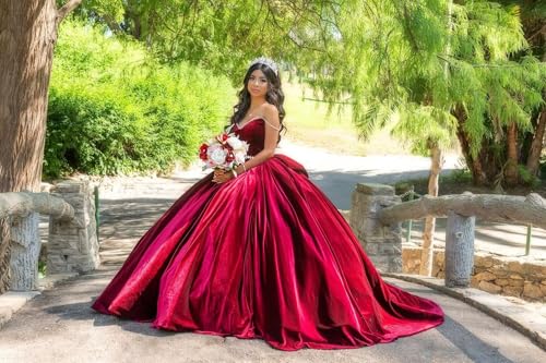 Puffy Velvet Quinceanera Dresses Ball Gown Off Shoulder Sweet 16 Dresses Beaded Sparkly Sweetheart Evening Gown2