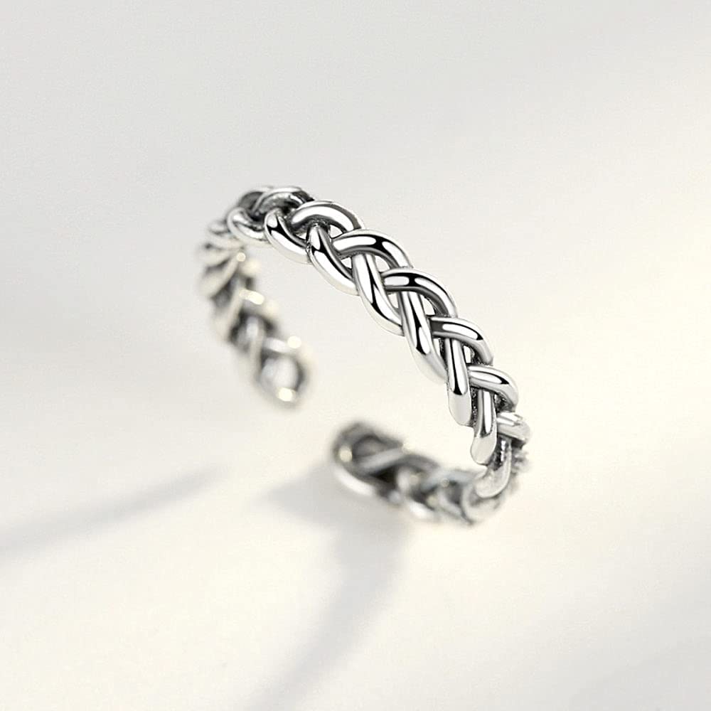Anello regolabile in tessuto stile - Semplice anello a dito aperto cavo a forma di torsione a cerchio completo, anello di coda impilabile invecchiato, regali economici per donne e ragazze