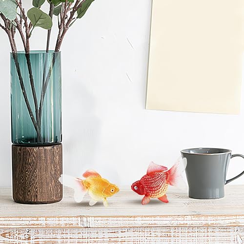 xowwyue 2 Stück Gefälschte Goldfische Künstliche Bewegliche Fische Plastikfischmodell Schwimmende Deko Aquarium Ornament Für Zuhause, Büro, Tank, Kollegen, Freunde 4,5x5 cm