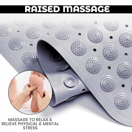 Image of Storite 2 Pack Anti-Skid Bath Mat, Extra-Large Silicon Shower Mat with Suction Cups & Drainage Holes, Durable Non-Slip Bathroom Floor Mat (100 x 40 cm)