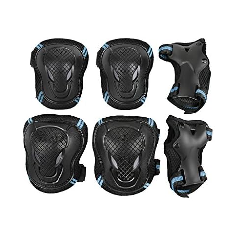 FakeFace Teens Skating Protective Gear Set Adjustable Collision Avoidance Skate Roller Blading Skateboarding Knee Braces Elbow Pads Wrist Guards Cycling Bike Knee Elbow Braces Protector Kneepad Cover