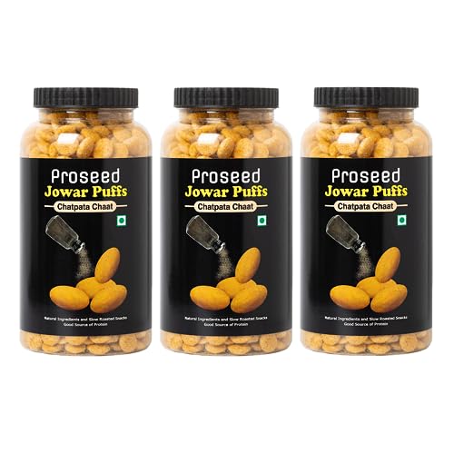 Image of Proseed Jowar Puffs (Chatpata Chat) | 150g x 3 Packs (Total 450g) | Slow Roasted & 100% Veg | No Refined Flour, Sugar & Trans-Fat | Gluten Free | No Palm Oil | Healthy Travel Friendly Millet Snacks