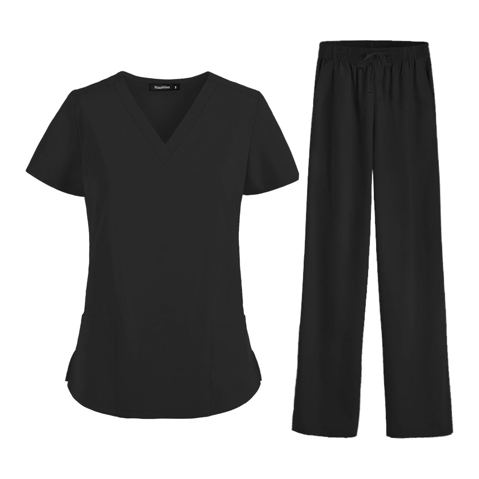 Amagogo Frauen-Keeper-Set, Pflegeuniform, weibliche Arbeitskleidung, kurzärmeliges OP-Oberteil und Kordelzug-Hose für Schönheitssalon, Gesundheitswesen, S