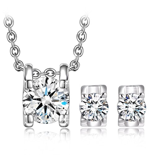 QIANSE Snow Queen Cubic Zirconia Jewelry Set for Women, White Gold Plated Necklace Bracelet Earrings Set (Necklace Earrings Set)