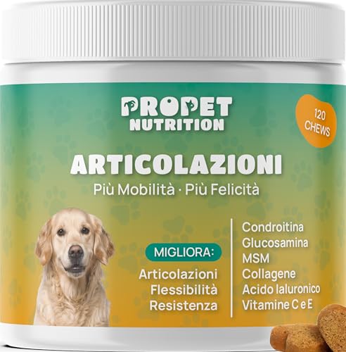 Integratore Articolazioni Cane. 120 Snack 100% Naturali di Joint Care. Glucosamina, Condroitina, Collagene Articolazioni, Acido Ialuronico. Alta Concentrazione. Antifiammatorio. Supporta la Mobilità