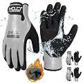 HANDLANDY 2 Pairs Waterproof Work Gloves for Cold Weather, Insulated Winter Freezer Work Gloves with Grip for Men Women (Grey, Medium)