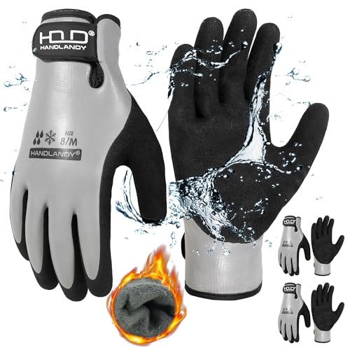HANDLANDY Waterproof Insulated Work Gloves, Large Grey