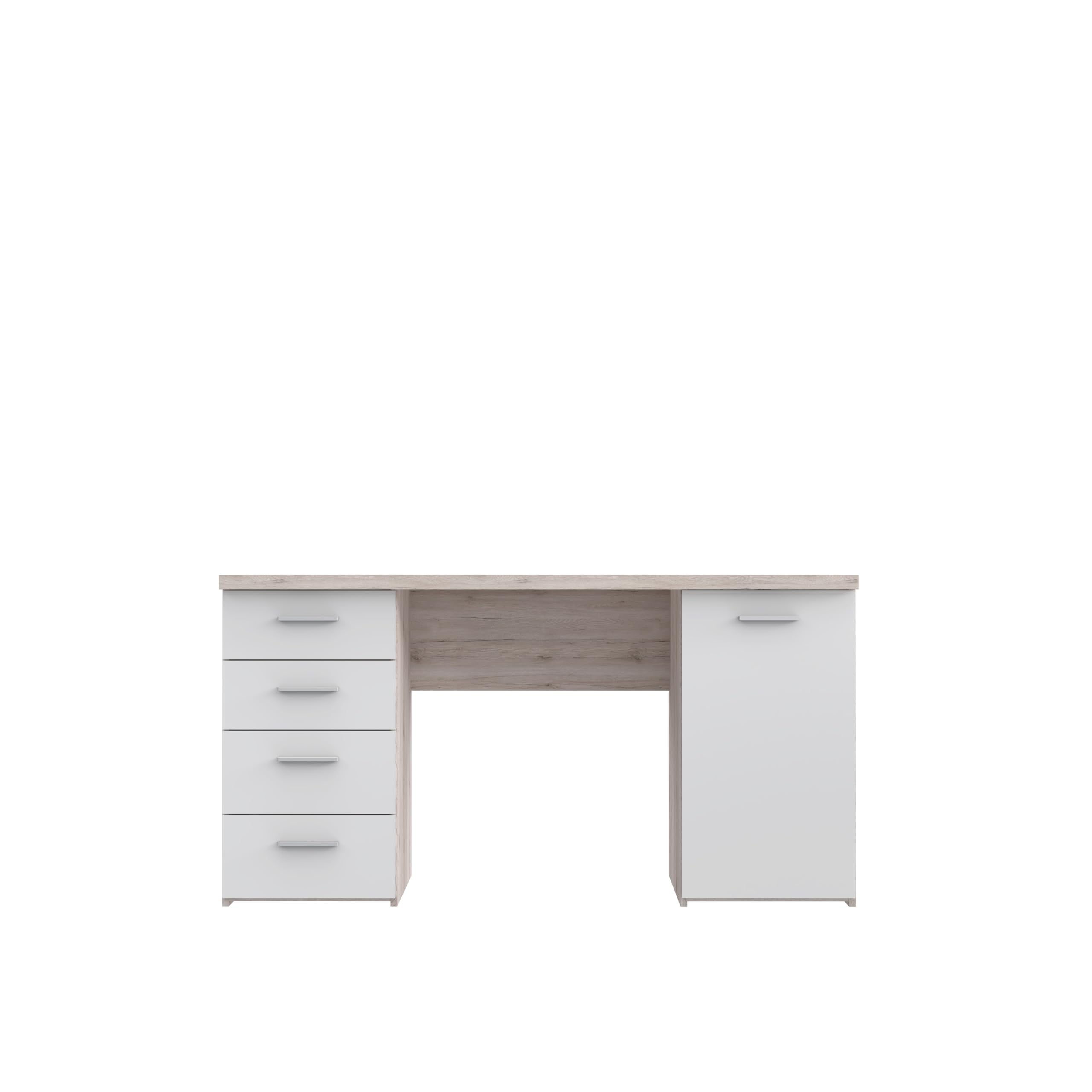 FORTE Net 106 Schreibtisch mit 4 Schubladen und 1 Tür, Holzwerkstoff, Sandeiche + Weiß, 145 x 60 x 76.3 cm