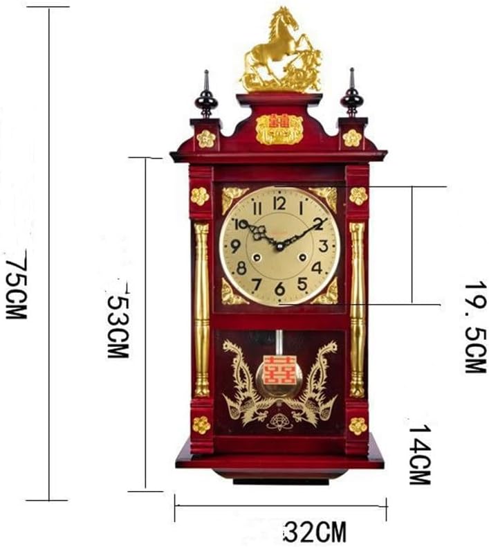 Old Mechanical Wall Clock Solid Wood String Clockwork Time Table Chinese Retro Living Room