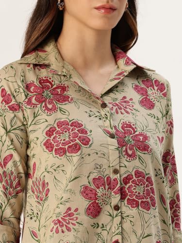 Image of Classic collared cotton shirt with 3 /4 sleeve for a timeless casual look