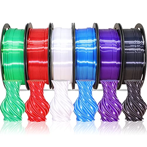 Image of 1.75mm Silk Shiny PLA 6 in 1 Basic Colors Bundle Pack: Silk Black /Red /White /Sapphire Blue /Dark Purple /Green; Each Spool 250g, 6 Spools Packed, Total 1.5Kg 3D Printing Filament Material MIKA3D