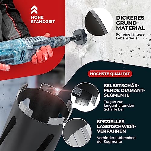 Fortura® Kernbohrer/Bohrkrone Ø32-162mm / 200mm Länge/SDS Plus/Dosenbohrer/Diamantbohrkrone/Bohrkrone Steckdose/Kernlochbohrer/Diamant(Ø82x200mm)