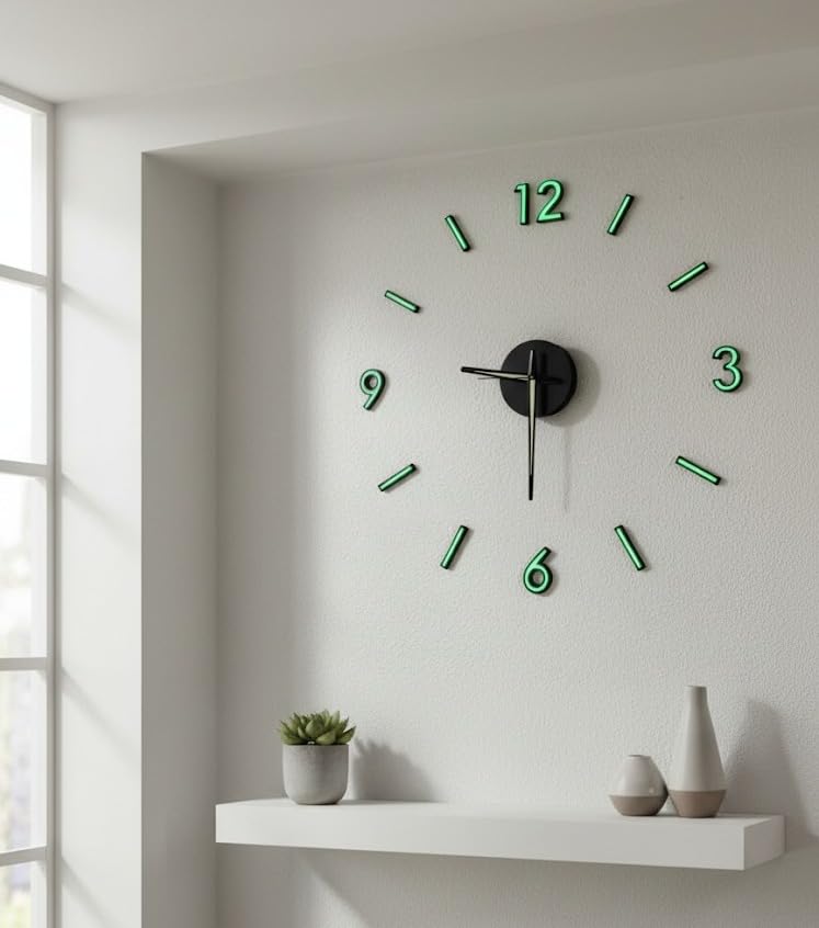 Image of cozyloom Radium Simple Wall Clock - Minimalist Modern Analog Timepiece with Glow-in-Dark Radium Markers &, Office, Living Room & Bedroom Decor (60x60cm)