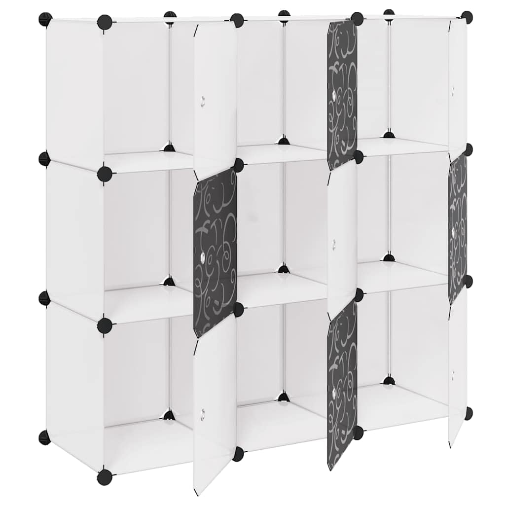 Estantería de 9 estantes modulares de polipropileno y alambre de acero, organizador versátil para salón, oficina o pasillo, estantería de pie en blanco y negro, dimensiones 110 x 37 x 110 cm