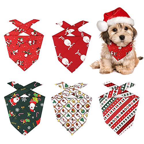Heqishun Christmas Dog Bandana 5 Pieces Triangle Dog Kerchief for Small to Medium Dog