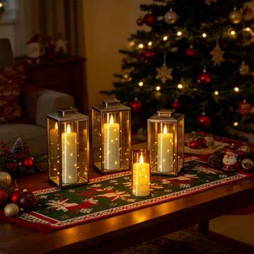 Image of Rechargeable Flameless Flickering Candles String Lights Battery Operated with Remote and Timer Plastic Glass 3D Wick LED Pillar Candle Dinner Christmas Holiday Decor(2.3 inchD x 5 inch, 6 inch, 7 inch, 8 inchH)
