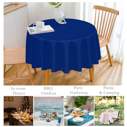 Image of Mulbozy 12 Pack Navy Blue Round Tablecloth, 84 Inches Plastic Table Cover, Premium Disposable Round Party Tablecloth for Restaurant Dinners, Wedding, Grad Party, Baby Shower, Outdoor Camping