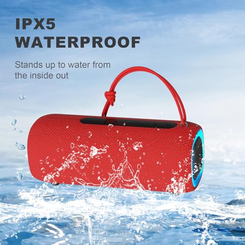 Image of PEICHENG Bluetooth Speaker, Portable Wireless Clear Loud Stereo Sound IPX5 Waterproof with RGB Lights BT5.3 Long Playtime TWS Pairing,for Home Party Outdoor Beach,Great Gift Choice (Red)
