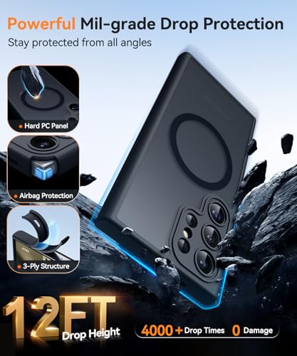 Image of CANSHN Designed for Samsung Galaxy S24 Ultra Case [Full Camera Protection] [Compatible with MagSafe] Translucent Matte Shockproof Protective Phone Cover 6.8 Inch - Black