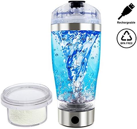 Protein Shaker with Storage Compartment,20oz/600ml USB Rechargeable Protein Powder Shaker Bottle,Tornado Mixer Cup,Electric Vortex Blender,Portable Self Stirring Coffee Mug,BPA-Free Automatic Stirrer