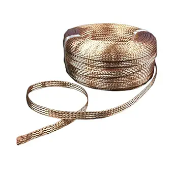 Mssoomm Flat Bare Copper Braid Sleeving Flexible EMI RFI Shielding Wire Mesh, Ground Strap Grounding, 48 Strands, Each with 30 Wires, Diam 0.15mm Each, Braid W 28mm x T 2.5mm x L 1 Meter