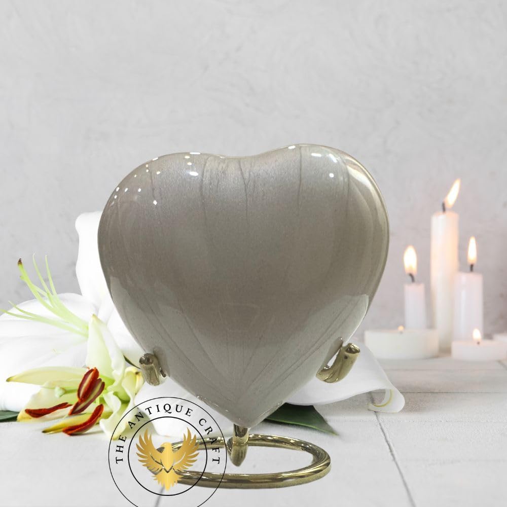 White Cremation Urn for Ashes Keepsake Heart Urn with Black Box and Brass Stand Mini urn for Your Loved one Adult & Funeral Burial for Adults and Infants