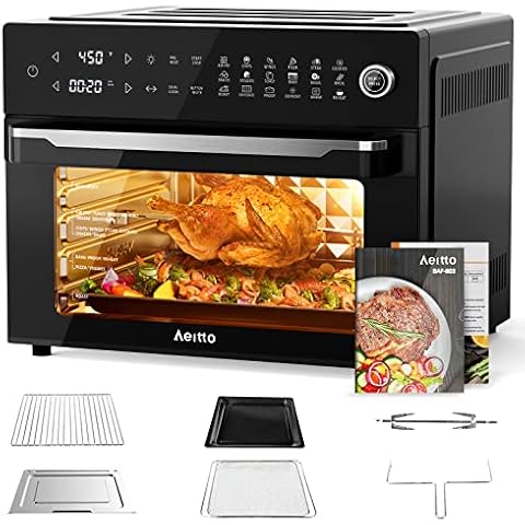 Aeitto® 32-Quart PRO Large Air Fryer Oven| Toaster Oven Combo | with Rotisserie, Dehydrator and Full Accessories | 19-In-1 Digital Airfryer | Fit 13" Pizza, 9pcs Toast, 1800w, Black Cover