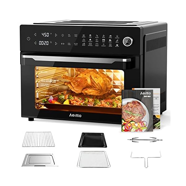 Aeitto 32 quart pro large air fryer oven toaster oven combo with rotisserie dehydrator and full accessories 19 in 1 digital airfryer fit 13 pizza 9pcs toast 1800w black  urban country home decor