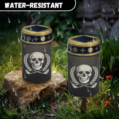 Image of Halloween Skull Solar Lights for Cemetery Gravesite | Outdoor Solar Lights for Cemetery Grave Decorations, Waterproof LED Flameless Candle for Grave Memorial Gift Decor 2 Pack