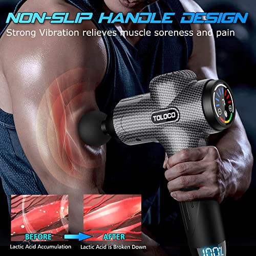 Toloco Muscle Massage Gun Deep Tissue, Percussion Massage Gun With 15 Replacement Heads, Super Quiet Portable Electric Massager For Athletes, Treatment, Relax, Carbon #TOP3