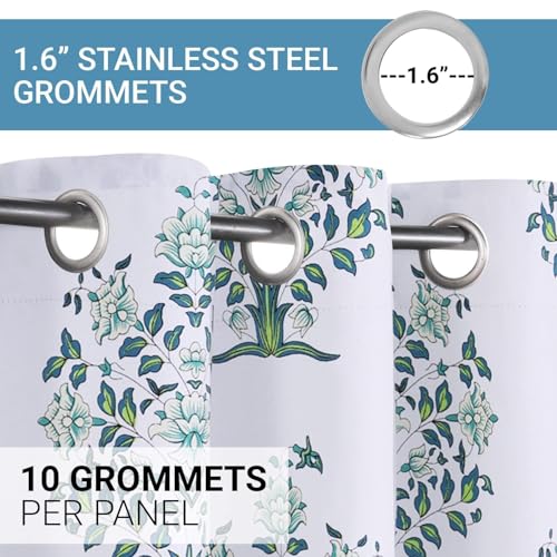 Image of Homestan 100% Cotton Block Print Long Door Curtains 9 Feet Long Set of 2 with Stainless Steel Grommets for Home Decor (9 X 4.5 Feet, Green)