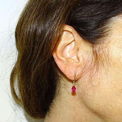 Boucles d'oreilles or jaune 18 carats rubis naturel taille larme 2cm
