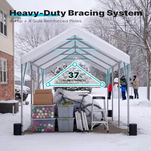 Image of ADVANCE OUTDOOR 12x20 ft Heavy Duty Carport Potable Car Canopy Garage Party Tent Boat Shelter, Adjustable Height from 9.8 ft to 11.3 ft, White