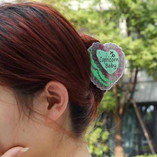 Personalized Capricorn Baby Hair Claw, Pink and Green Floral Design