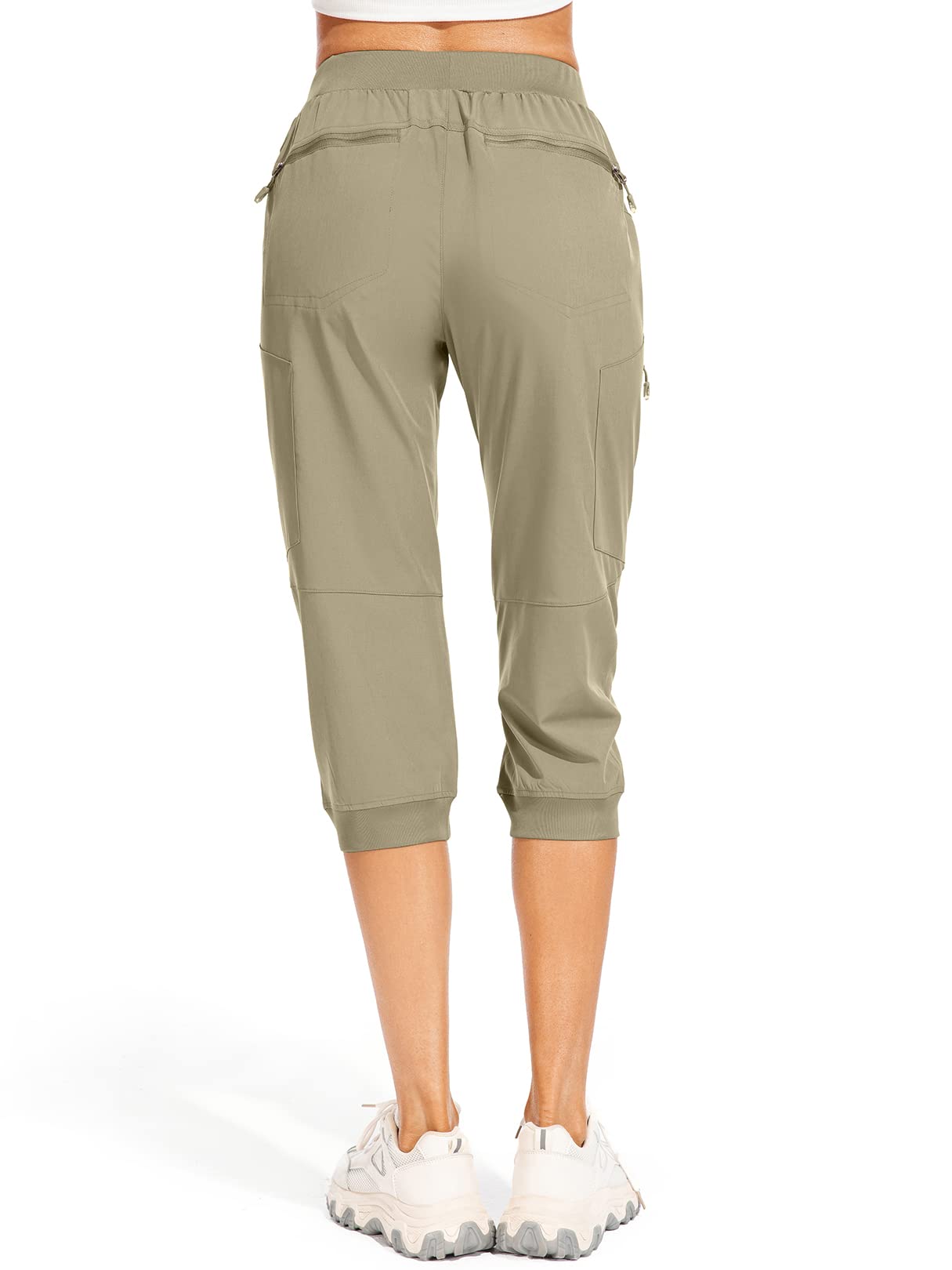 Women's Hiking Cargo Capris, Quick Dry Outdoor Capri Pants, Cargo Pants Lightweight Summer UPF 50+ with Zipper Pockets #2072-Khaki-S