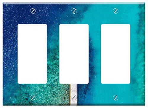 Switch Plate Triple Rocker/GFCI - Aeriel Aerial Drone Sea Lake Ocean Blue Pier
