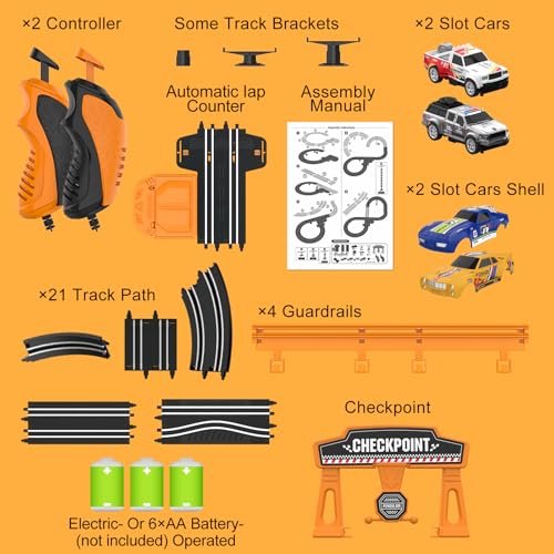 Image of Slot Car Race Track Sets with 1:64 High-Speed Racing Cars, Battery or Electric Car Track, Dual Racing Game Lap Counter Circular Slope Track, Gifts Toys for Boys Kids Age 6 7 8-12