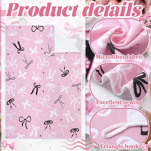 Image of Bencailor 6 Pcs Pink Bow Kitchen Towels Decorative Sets Dish Towels Absorbent Fast Drying Hand Tea Vintage Hanging Reusable Cleaning Dishcloths for Cooking Farmhouse Bathroom Accessory