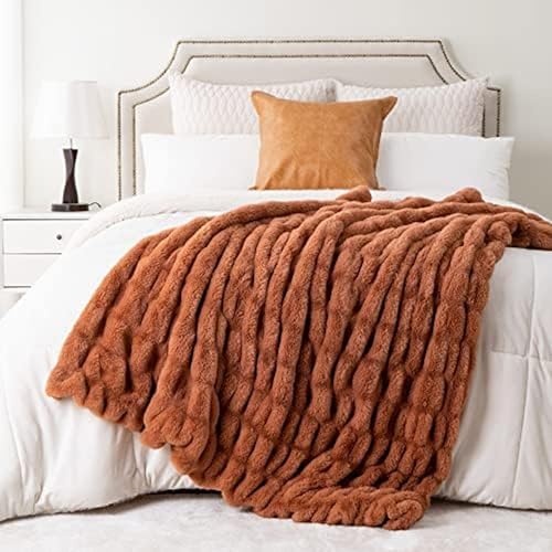 Luxury Concepts Soft Faux Rabbit Fur Throw Blanket - 50" x 60", Elegant Ruched Design Blanket, Machine Washable and Wrinkle Resistant, Lightweight Rust Throw Blanket for Couch, Sofa and Bed
