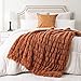 Luxury Concepts Soft Faux Rabbit Fur Throw Blanket - 50" x 60", Elegant Ruched Design Blanket, Machine Washable and Wrinkle Resistant, Lightweight Rust Throw Blanket for Couch, Sofa and Bed