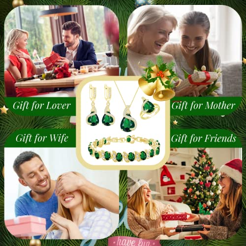 Gzwhd Green Created-Emerald Gold Tone Jewelry Set For Woman Valentine'S Day Birthday Mother'S Day Gift For Mom Wife Friend Bride Bridesmaid thumb #3