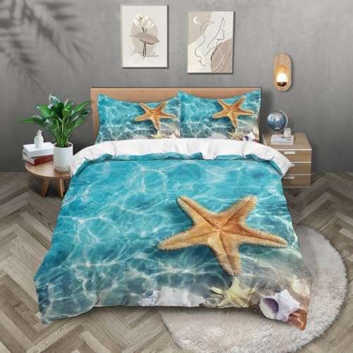 ZKTCYC Parure de Lit Plage éToile de Mer Conque Parure de Lit 90x190 Enfant Garçon Fille Adulte...