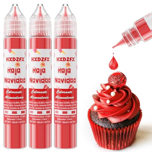 Corante alimentar vermelho Natal - 30 ml × 3 garrafas corantes alimentares Liquid Set alta concentração para substituição, decoração de bolos, rebuçados, bebidas, macarons, glaceados e cozinha