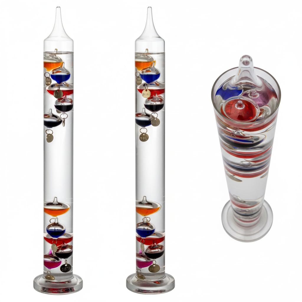 Galileo-Thermometerglasröhre 44 cm, für Außen- oder Innenraum, analoge, schwimmende Kugeln