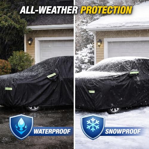 Image of Car Cover Waterproof All Weather for Automobiles, Outdoor Full Exterior Covers for Sedan Black(Suggest Car Length from 194 inch-208 inch)