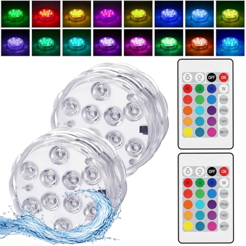2 Pièces Lumières LED Submersibles avec Télécommande, Lampe Piscine Étanche Multicolore à Piles, Spot LED Aquarium pour Spa, Baignoire, Jacuzzi, Vase,...