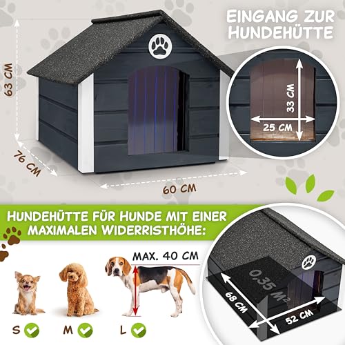 Outentin Hundehütte Outdoor Isoliert - Hundehaus für Mittelgroße Hund - Winterfest und Wetterfest - Hunde Haus für Draußen mit schrägem Dach - Stabile Villa und Moderne Design - 76 x 60 x 60cm-Grau