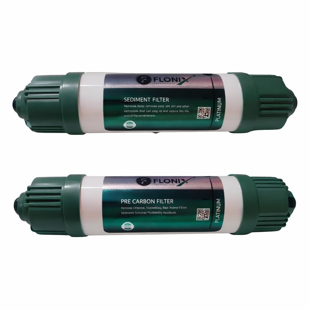 flonix sediment filter and pre carbon filter combination for ro water purifier, removes chlorine, turbidity, sediment