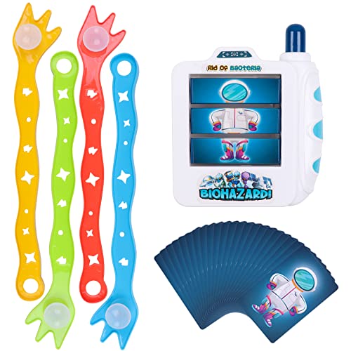 AnJeey Juegos de Mesa Niños, Juegos Educativos para 2-4 Jugadores con 1 Cámara, 27 Cartas y 4 Asas, Juego de Cartas para Niños de 3 Años en Adelante (Cazador de Espacio) Cover